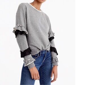 J Crew Ruffle Sweatshirt Women's Medium Gray Black Tiered Whimsigoth‎ Sweater